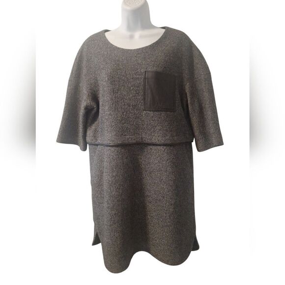Madewell Installation dress charcoal wool blend leather pocket L - Picture 1 of 9